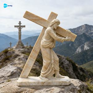 Estatua de Jesús con Cruz de Mármol de Tamaño Real, Escultura Cristiana Católica Famosa para Jardín y Parque, Uso en Exteriores - Product Image 4