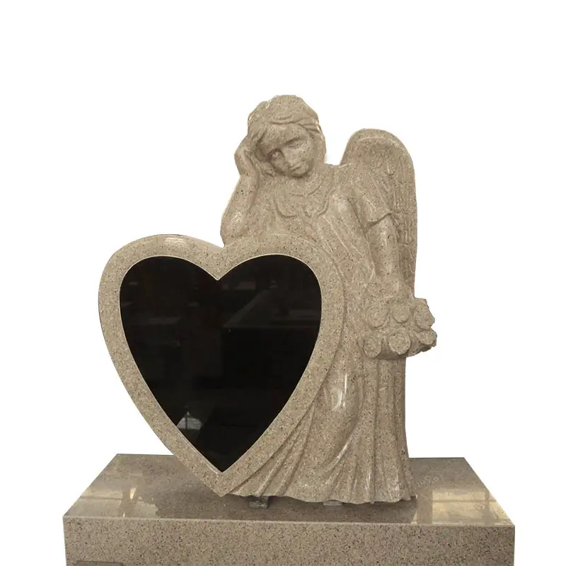 HZX Chinese Granite Blue Pearl Wings Around Heart Headstone Monument,Headstone Angel Tombstone
