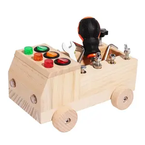 CPC children's wooden multifunctional colourful lights nut dismantling tool car puzzle changeable screws and nuts combination