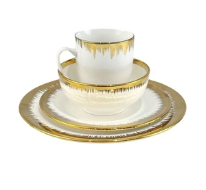 Bộ 16 món đĩa ăn sang trọng, dễ vỡ, dành cho <span class=keywords><strong>4</strong></span> người, màu trắng viền vàng - Product Image 4