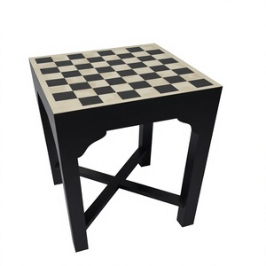 <b>Wooden</b> Square Checkerboard Stool Handmade <b>Rustic</b> Side Table Decorative Accent Stool End Table for Living Room Bedroom Home Decor - Product Image 1