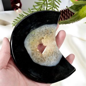 Prix de gros : Pierres de guérison en agate noire druzy sculptée, en forme de lune, style vintage traditionnel spirituel, pour la lithothérapie - Product Image 4