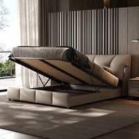 Lit double capitonné de luxe en cuir véritable, design italien moderne, pour chambre principale, idéal pour projets d'appartements