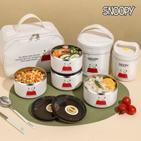 Boîte à lunch portable Snoopy en acier inoxydable 304, isotherme et hermétique, pour étudiants, compartimentée, compatible micro-ondes