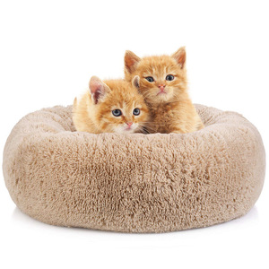 Kunst pelz Bequemes wasch bares super weiches Donut-Bett für große Haustier katzen Brown Round Custom ized Fluffy Plüsch Hund Anti-Angst-Bett - Product Image 5