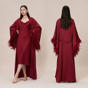 Pyjamas pour femmes, ensemble de robes en soie, robes de <span class=keywords><strong>demoiselle</strong></span> <span class=keywords><strong>d</strong></span>'<span class=keywords><strong>honneur</strong></span> de luxe pour femmes, robes à manches longues à col en V, printemps été - Product Image 4