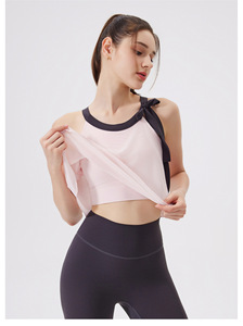 Débardeur de yoga 2-en-1 pour femme avec empiècements en maille color block, rembourrage intégré, sans manches, respirant, pour la course, l'entraînement et le fitness - Product Image 4
