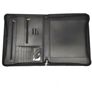 Carpeta de Negocios Negra y Marrón de Alta Calidad, de Cuero, Multifuncional, con Cierre, para Oficina, Bolsa de Mano Promocional - Product Image 1