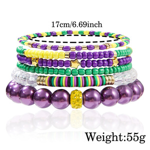 Conjunto de pulseras de cuentas de polímero estilo carnaval, joyería apilable de cuentas de semillas, pulseras multicolor de estilo bohemio para mujer - Product Image 4