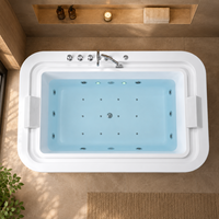 Bañera de Hidromasaje Acrílica con Esquinas Redondeadas, Grifos para Spa, Hidroterapia para el Hogar, 150x75x58cm, Proyecto para Apartamentos