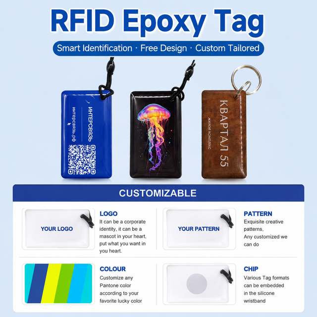 Programmable PVC Epoxy RFID Key Fob 13.56 MHz Waterproof NFC Access Control Smart NFC Keychain