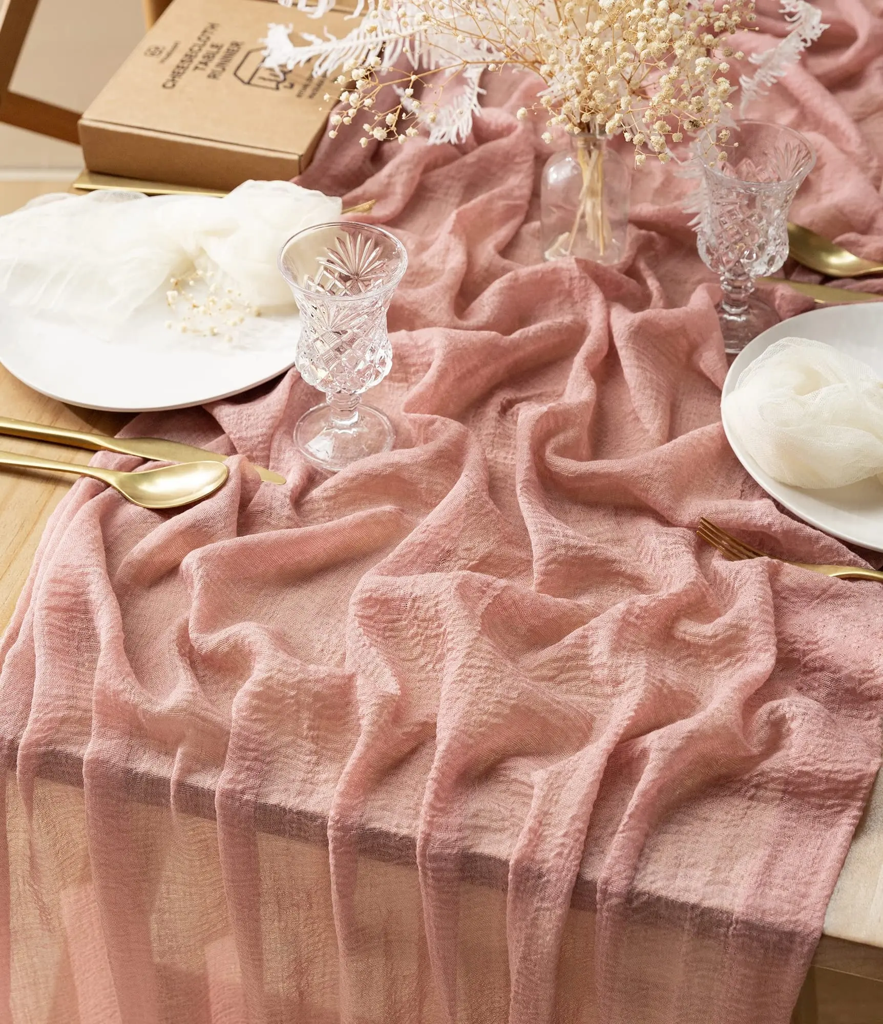 Chemin de table doux au toucher 10Ft Cheese Cloth Boho Décorations de chemin de table rustique pour la décoration de mariage
