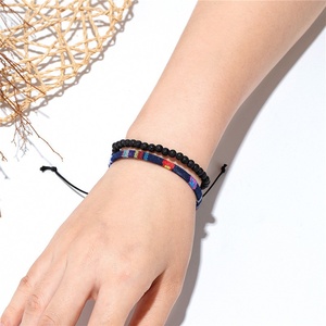 Bohemian-style Handmade Braided Iron Bracelet for Men lava Volcanic <strong>Stone</strong> Combination Set Vintage Fabric <strong>Bangle</strong> - Product Image 5