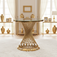 Support à gâteau de luxe en acier inoxydable doré avec plateau en verre miroir pour mobilier d'hôtel, mariages et réceptions en extérieur, et repas à domicile