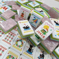 Jeu de Mahjong en Acrylique Rose, Motif Montgolfière de Carnaval et Chat Noir, Tuiles de Mahjong, Jeu de Société, Cadeau de Mahjong