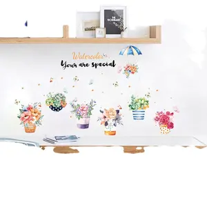 Belles fleurs colorées pvc sticker mural café stickers muraux 3d stickers muraux pour boutique