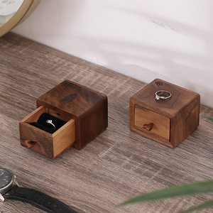 Walnut Jewelry <b>Box</b> Square <b>Vintage</b> Style With Drawer For Home Storage - Product Image 2