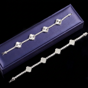 Yu Ying Fine Jewelry Lucky Clover <b>Bracelet</b> S925 Silver Gold Plated VVS Moissanite Cuban <b>Bracelet</b> with GRA Certificate - Product Image 1