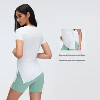 Camiseta Deportiva de Verano para Mujer, Elástica, Ajustada, Transpirable, para Yoga, Running y Fitness, de Manga Corta, en Rayón y Spandex