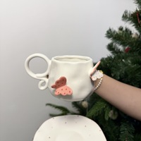 Cangkir Kopi Keramik Buatan Tangan Gaya Korea dengan Lukisan Tangan Kupu-kupu, Piring, Bunga Tiga Dimensi Tak Beraturan, Cangkir Lukisan Tangan