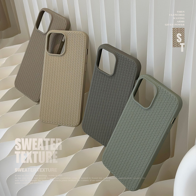 Skin-feel Knitted Texture for 15/14 Pro/11/X/13 Phone Case High-end Feel Retro X Solid Color Soft Shockproof Ins Style