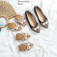 Sepatu Wanita Flat Ukuran 33-45 Model Terbaru, Kasual, Bernapas, Berhias Rhinestone, Ujung Runcing, Ukuran Besar