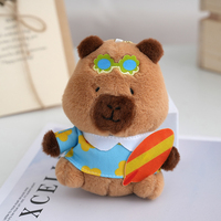 Porte-clés en peluche Capybara de 13 cm, style hawaïen estival, adorable poupée en peluche avec bouée et planche de surf, pendentif sur le thème de la plage