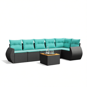 Set Divano da Esterno in Polyrattan 7 Pezzi Nero con Cuscini Design Moderno Contemporaneo per Giardino e Terrazza - Product Image 1