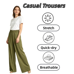 Pantaloni Larghi da <span class=keywords><strong>Donna</strong></span> Verde Oliva con Elastico in Vita Alta, Stile Minimalista per Outfit Urbani e Casual - Product Image 1