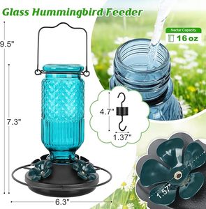 Pengumpan burung kolibri kaca 16 oz, paket penggunaan makanan sekrup logam aluminium pemberi makan burung liar luar ruangan Moat tanam 4 port pelindung lebah - Product Image 4
