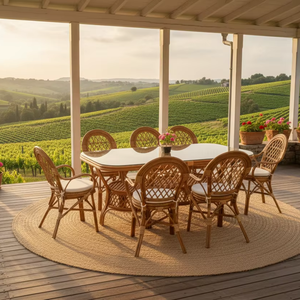 El Cómodo Juego de Comedor de Ratán/Mimbre Java Combina Artesanía Clásica con una Amplia Mesa Larga para Uso en el Hogar y Hoteles - Product Image 1