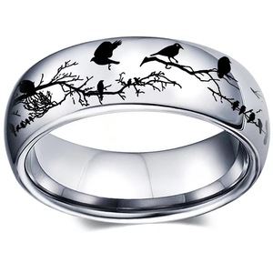 Temperament Lässige Outdoor-Ringe Wald <span class=keywords><strong>Wolf</strong></span> Berge Vögel Wasserdichter Edelstahl 8MM Fingerring für Männer Domine ering - Product Image 5