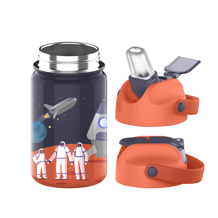 Спортивная детская бутылка для воды без бисфенола А, из нержавеющей стали и пластика, с крышкой и ручкой из соломы