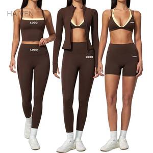 Nuevo Conjunto de Yoga de 5 Piezas para Mujer con Logotipo Personalizado, Colores en Contraste, Transpirable, de Secado Rápido, Sujetador, Chaleco, Chaqueta, Leggings, Traje Deportivo con Efecto Levanta Glúteos - Product Image 4