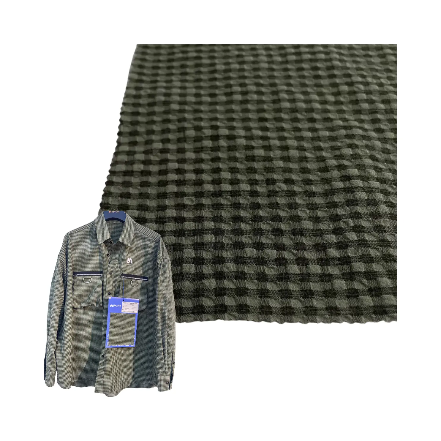 Fonksiyonel giysi gömlek için yüksek kaliteli esneklik streç kabarcık ekose geri dönüşümlü Polyester kumaş