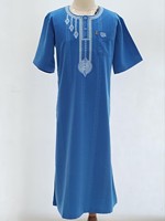 Venta Directa de Fábrica, Popular Túnica Marroquí Kishibo de Tela Étnica para Hombre, Cuello Redondo, Sensación Fresca, Suave y Delicada, Gandoura Thobe