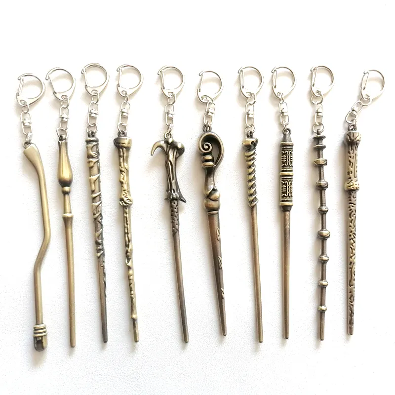 Harry Potter Fleur Ron Magic Wand Keychain Set Metal Cosplay Keyring Accessories 