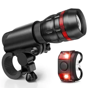 Top Selling Easy Install Bike Light Set Powerful 3 Modes Zoom Bicycle Front Light With Silicone Safety 2 LED Rear Light