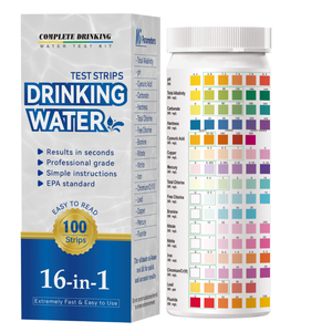 Kit de <span class=keywords><strong>test</strong></span> de la qualité de l'eau domestique 16-en-1 pour eau du robinet, piscine et <span class=keywords><strong>spa</strong></span> – 100 bandelettes de <span class=keywords><strong>test</strong></span> d'eau potable 16-en-1 - Product Image 1
