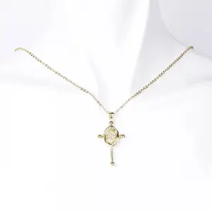 Wholesale jewelry collar con colgante de cruz 14k gold plated women religious thin simple chain wtih unique zircon cross pendant