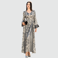 Robe maxi élégante Abaya musulmane ornée de strass, imprimé floral, pour les célébrations de l'Aïd, les événements formels