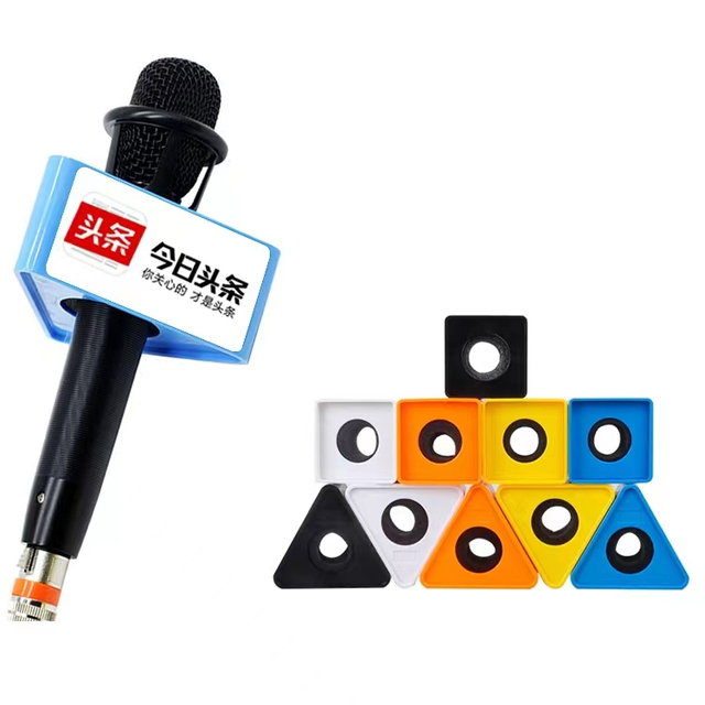 Customized Logo ABS Triangle Shaped Mic Microphone TV Interview Flag Station DIY With Sponge