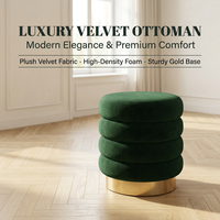 Repose-pieds moderne et luxueux en velours avec base en métal doré, idéal pour le salon, la coiffeuse ou la chambre à coucher
