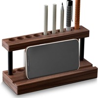 Porte-stylo en bois, organisateur de bureau, boîte de rangement pour marqueurs, pot à pinceaux, support d'affichage de photos multifonctionnel, support pour téléphone ZW