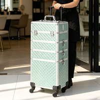 Valise de maquillage à roulettes, grande capacité, chariot de rangement cosmétique 4 en 1, valise de maquillage avec roulettes pivotantes, valise de salon de coiffure