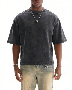 Camiseta Preencogida con Efecto Desgastado para Hombre, Unisex, Oversize, Lisa, Venta al por Mayor, Personalizable con Logotipo, Marca Privada - Product Image 1