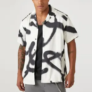 Satin Button up Boys Shirts Print Custom Cuban Collar Short Sleeve Woven Fabric Men 100% Polyester Print Pattern Hawaiian Shirts