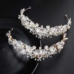 Huanxing diseño original <span class=keywords><strong>de</strong></span> corona nupcial flor barroca rhinestone perla diadema oro boda tocado - Product Image 2
