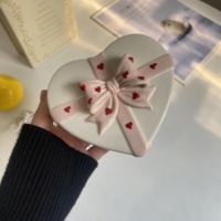 Boîte à bijoux biodégradable en céramique 3D en relief, style princesse mignonne, avec nœud papillon, 2 cm de profondeur, pour dessert, gâteau, ou porte-bougie