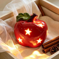 Lampe de nuit LED en céramique en forme de pomme rouge, figurine de fruit ajourée en forme d'étoile, ornement de bureau pour la décoration de la maison, des fêtes et des vacances